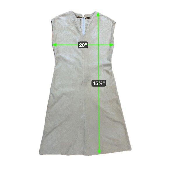 Vintage Lilli Ann Sleeveless Shift Dress Tan V-Neck Ultra Suede Neutral Chic - Picture 9 of 9